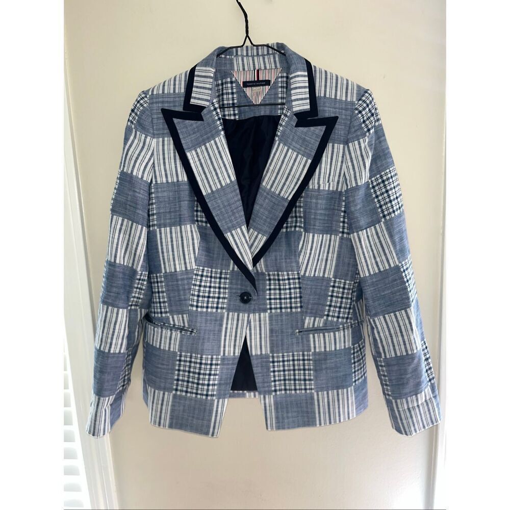 Tommy Hilfiger Women's Blue Patchwork Blazer Size 12
